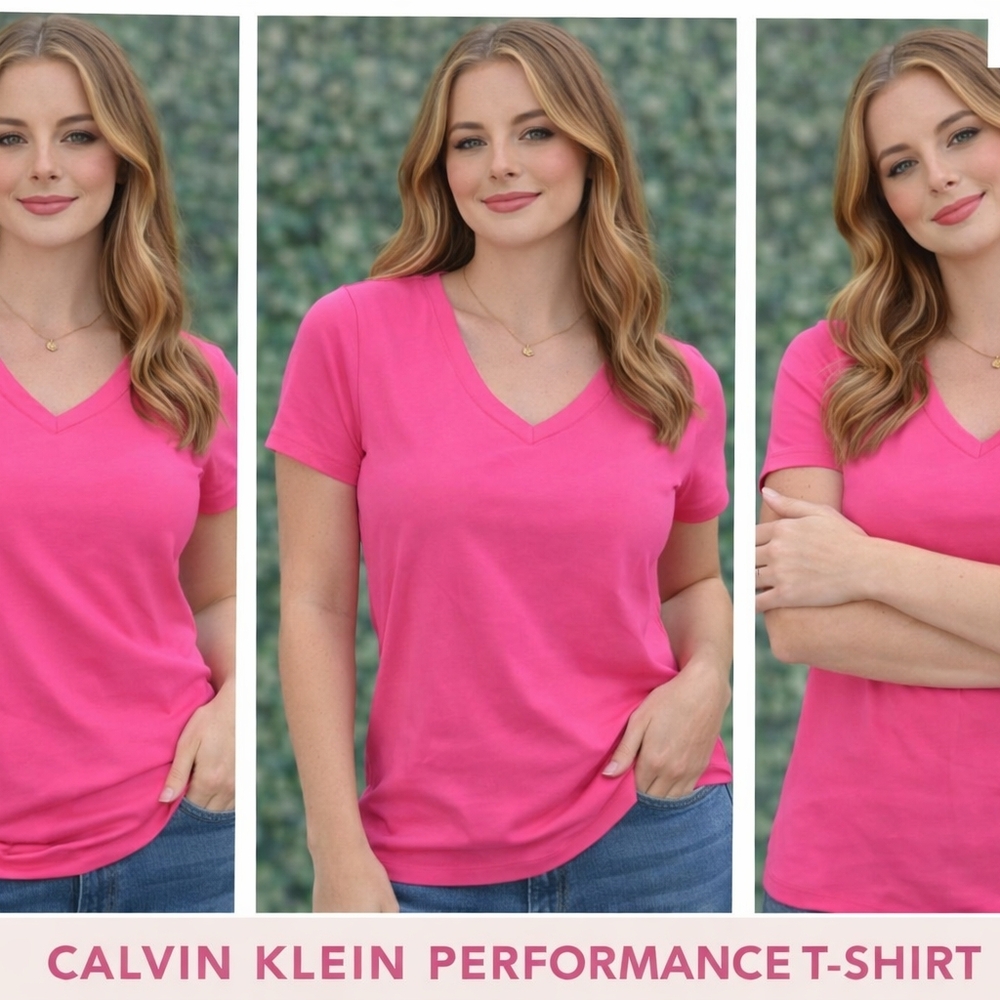 Calvin Klein Bright Pink V-Neck Tee